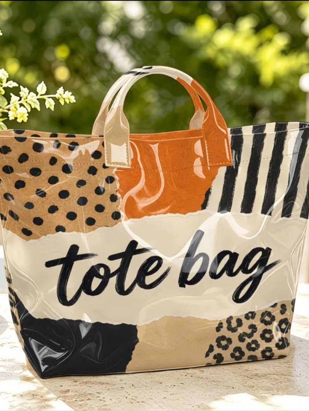 Women Leopard Polka Dot PVC Print Tote Bag